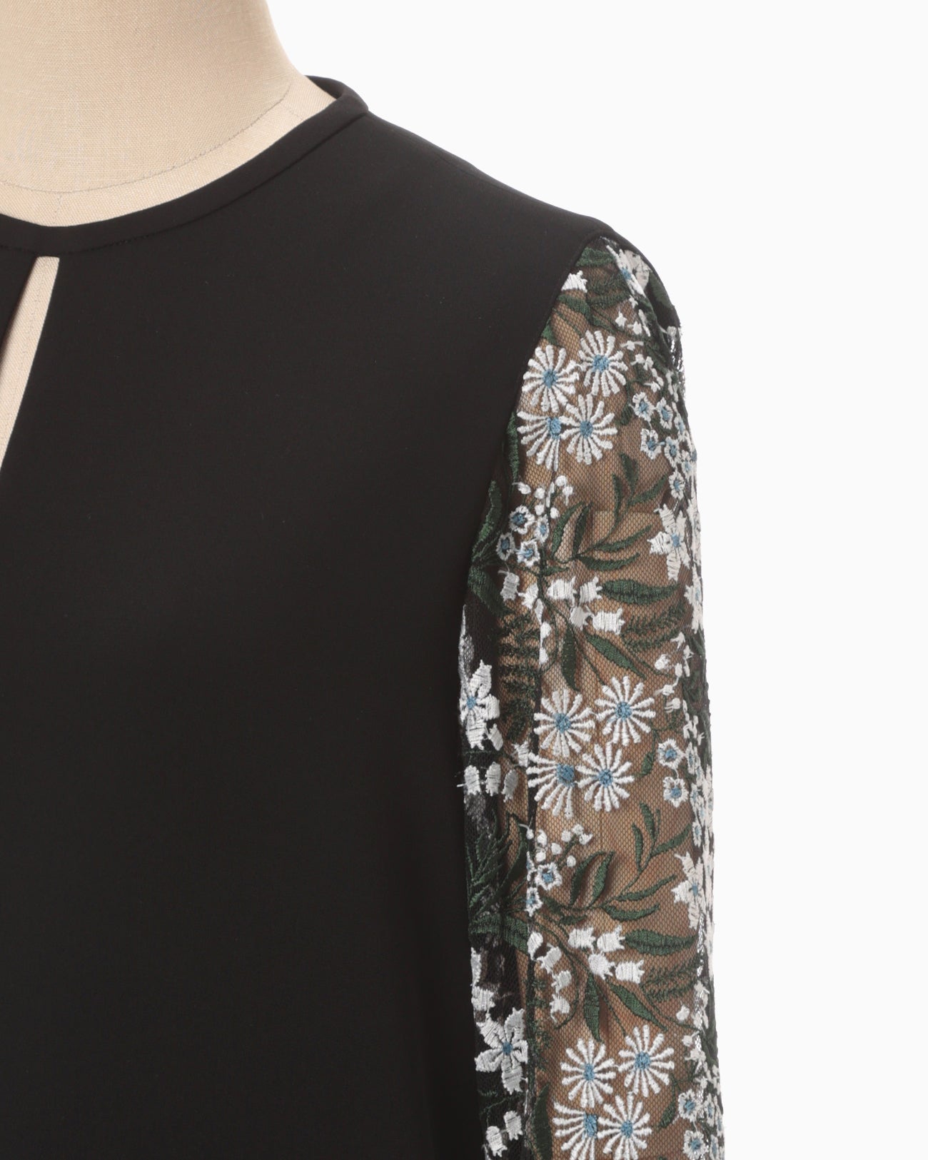 Floral Lace-Sleeve Classic Dress - black