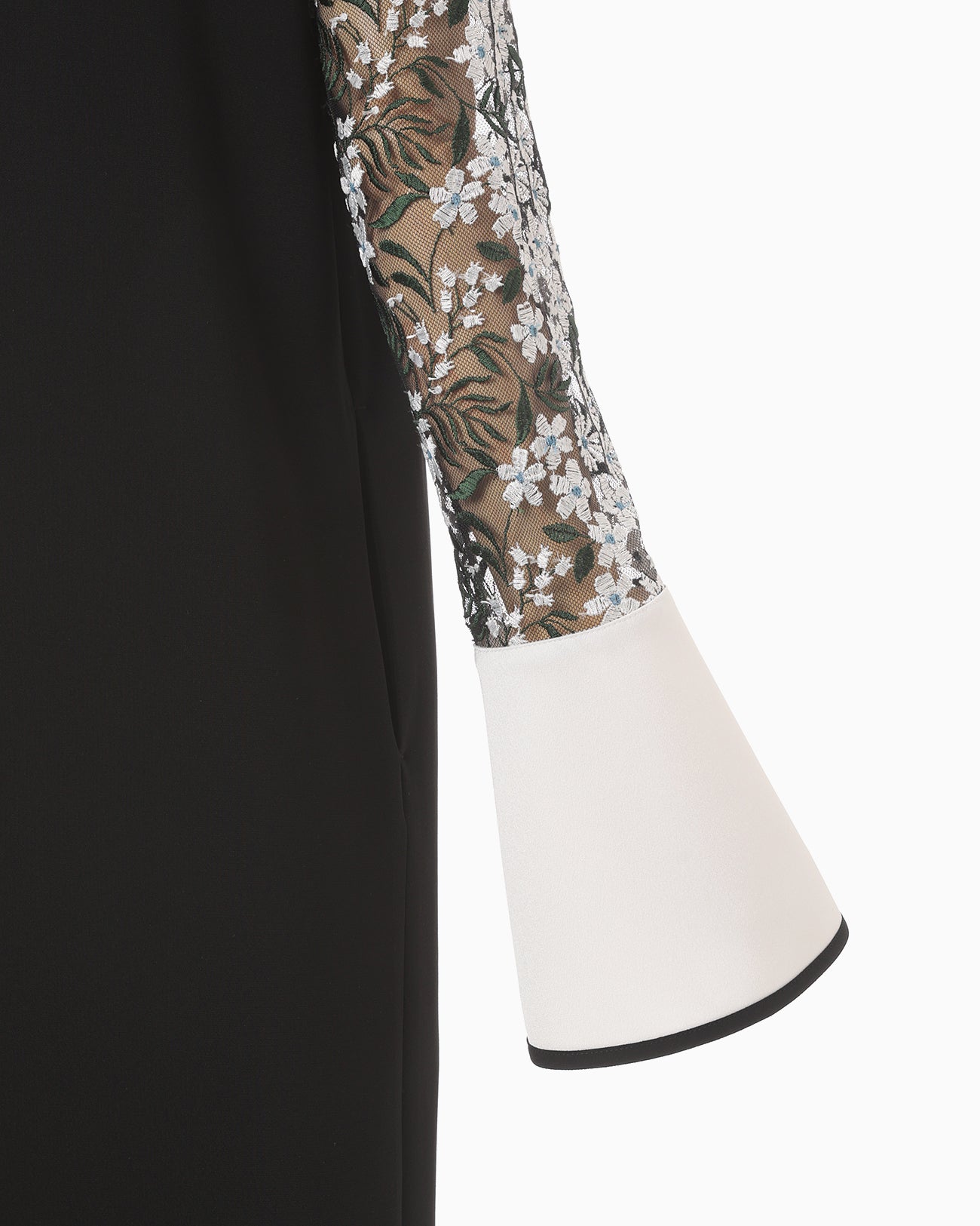 Floral Lace-Sleeve Classic Dress - black