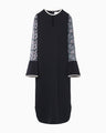 Floral Lace-Sleeve Classic Dress - navy