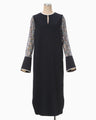 Floral Lace-Sleeve Classic Dress - navy