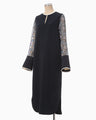 Floral Lace-Sleeve Classic Dress - navy