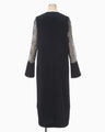 Floral Lace-Sleeve Classic Dress - navy