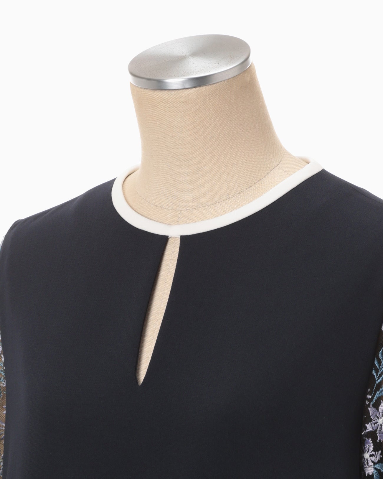 Floral Lace-Sleeve Classic Dress - navy