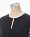 Floral Lace-Sleeve Classic Dress - navy