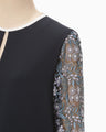 Floral Lace-Sleeve Classic Dress - navy