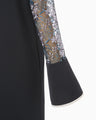Floral Lace-Sleeve Classic Dress - navy