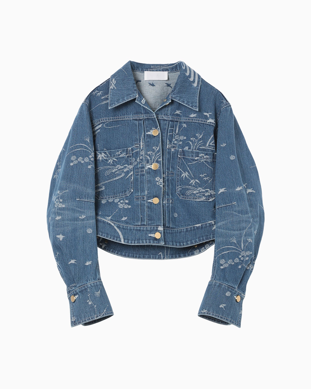 Nature Pattern Jacquard Short Denim Jacket - blue