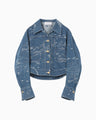 Nature Pattern Jacquard Short Denim Jacket - blue