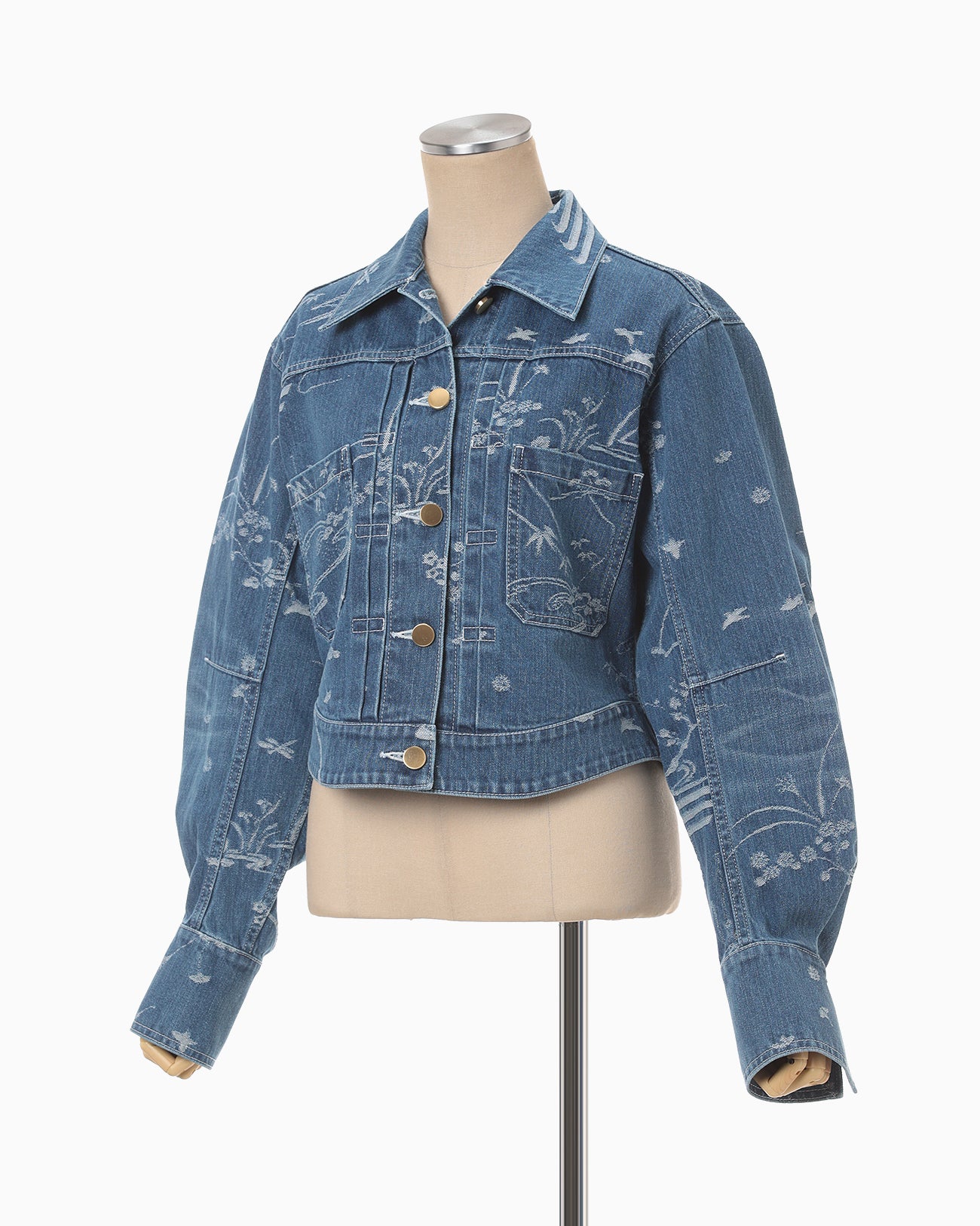 Nature Pattern Jacquard Short Denim Jacket - blue