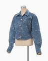 Nature Pattern Jacquard Short Denim Jacket - blue