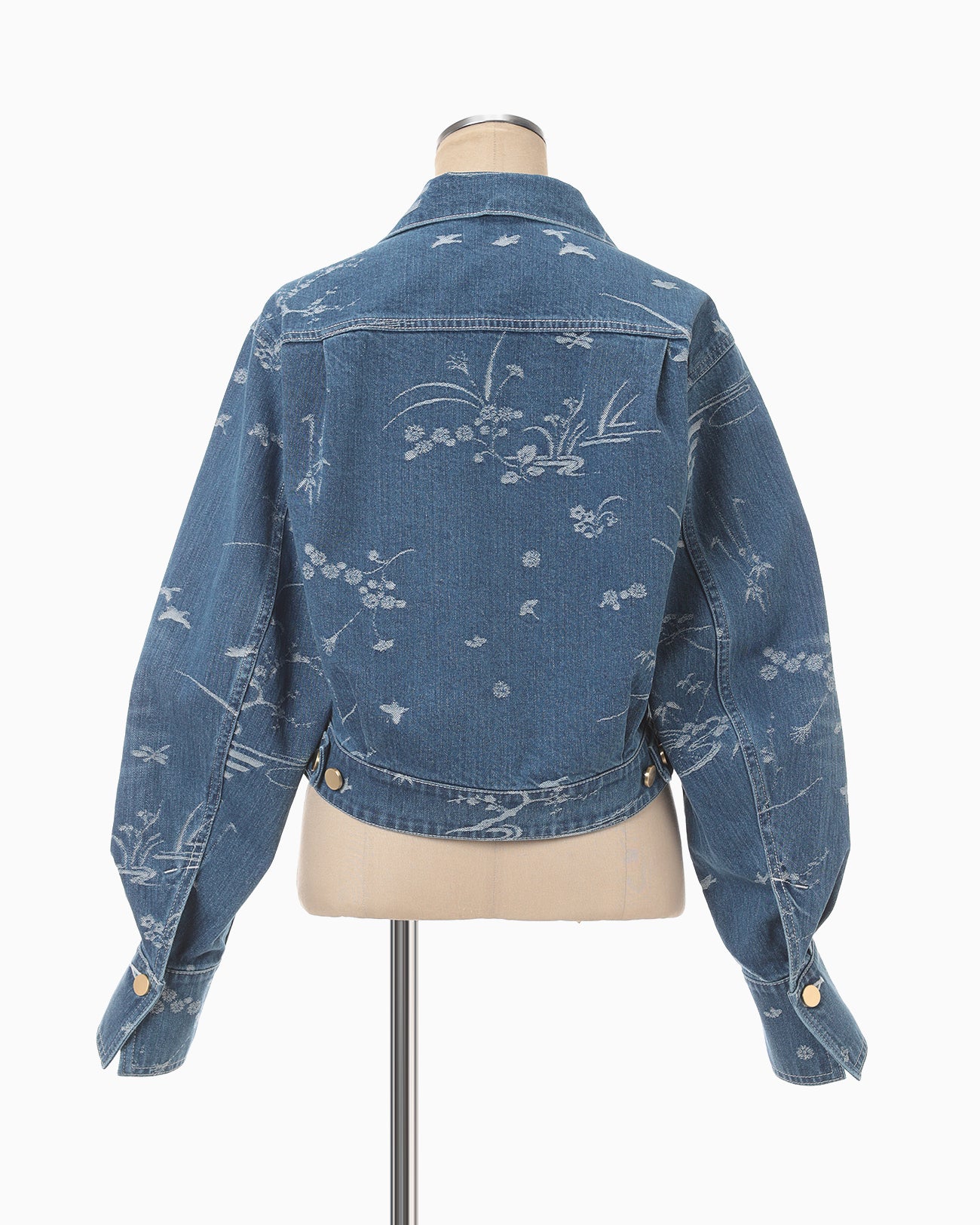 Nature Pattern Jacquard Short Denim Jacket - blue
