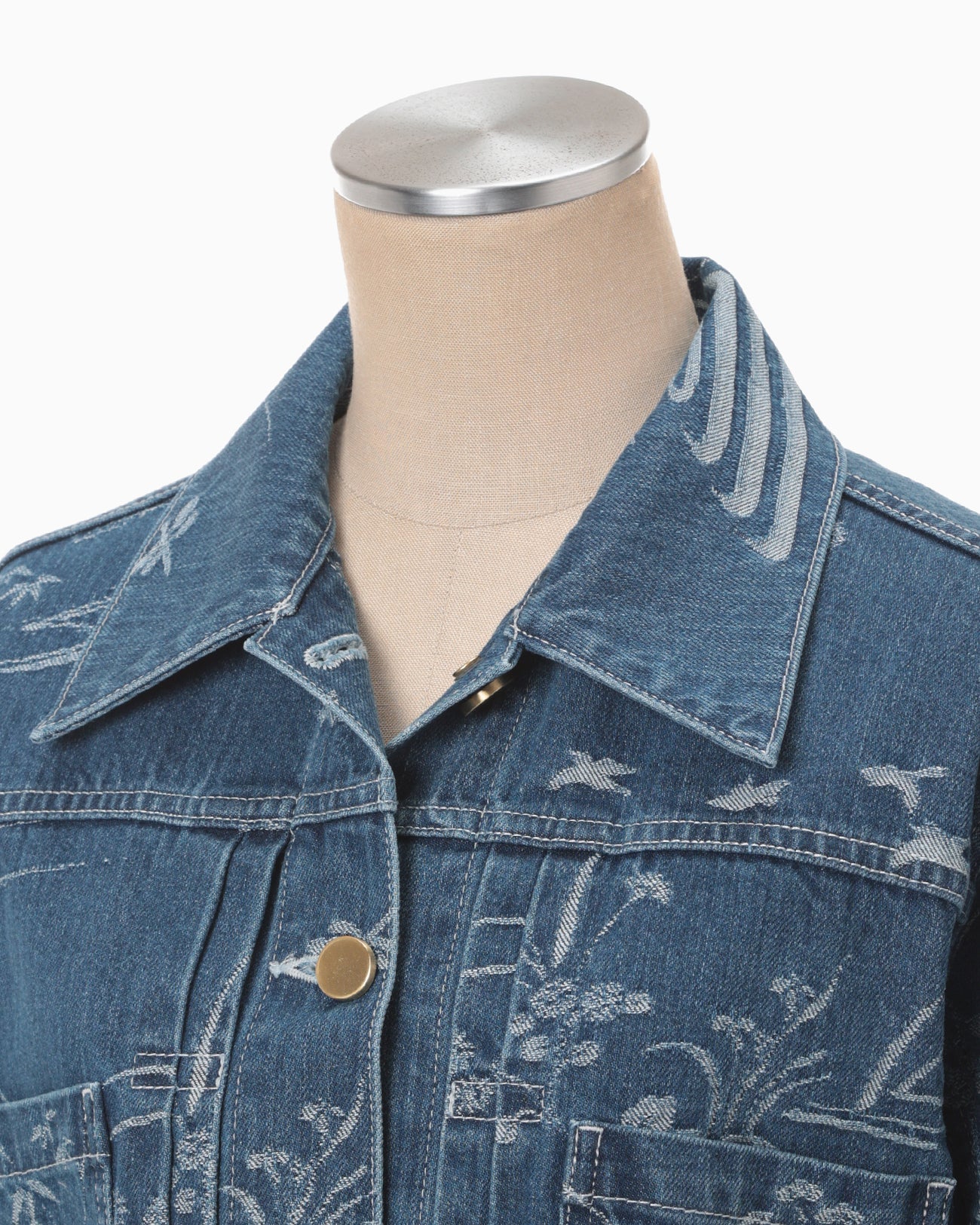 Nature Pattern Jacquard Short Denim Jacket - blue