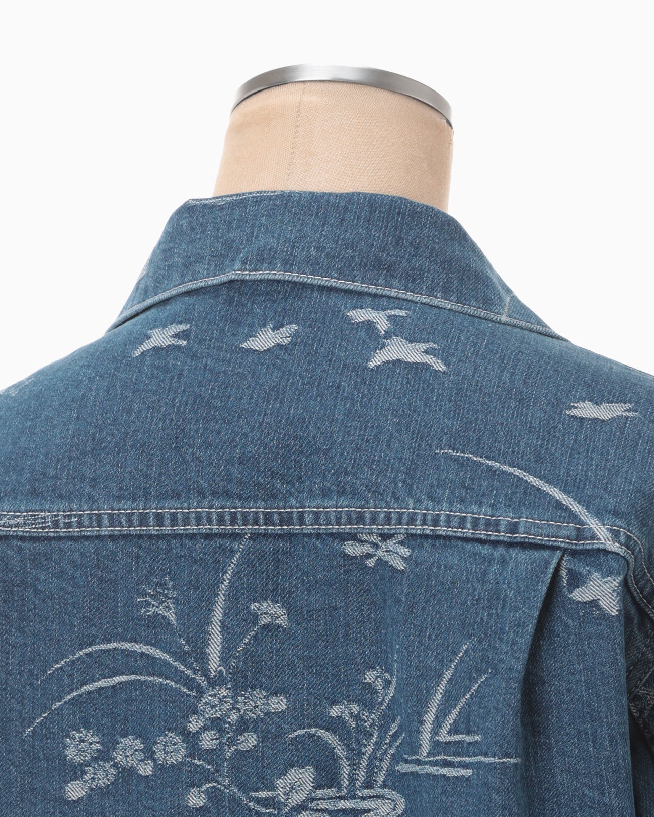 Nature Pattern Jacquard Short Denim Jacket - blue
