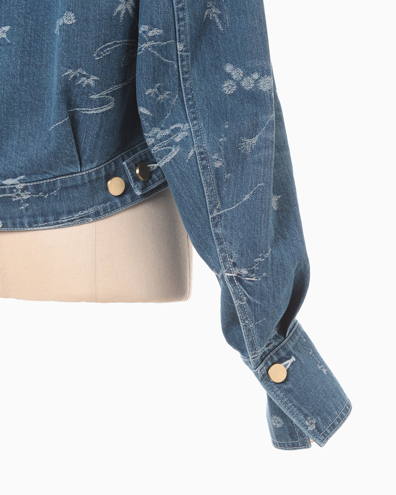 Nature Pattern Jacquard Short Denim Jacket - blue