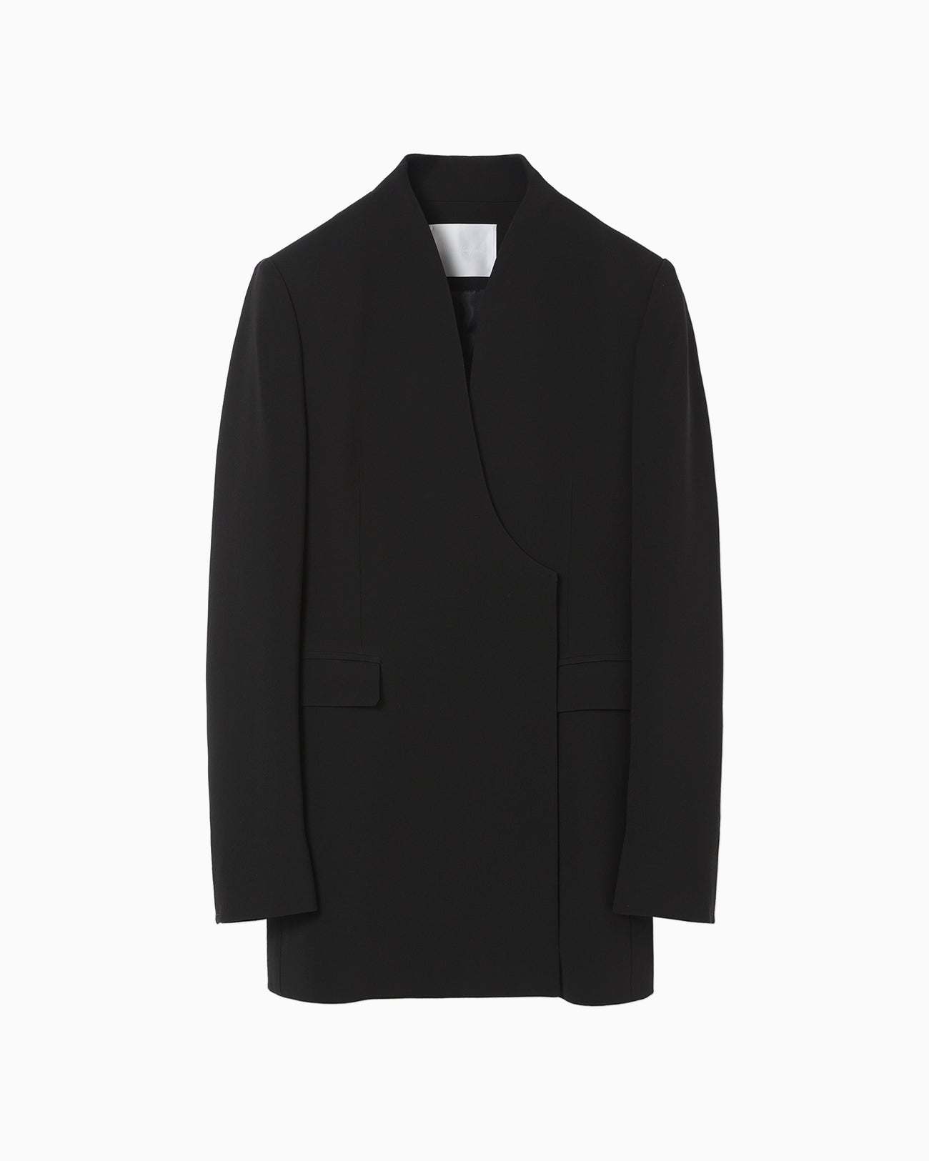 Acetate Polyester Collarless Double Breasted Suit Jacket - black