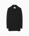 Acetate Polyester Collarless Double Breasted Suit Jacket - black