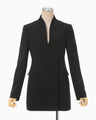 Acetate Polyester Collarless Double Breasted Suit Jacket - black
