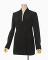 Acetate Polyester Collarless Double Breasted Suit Jacket - black