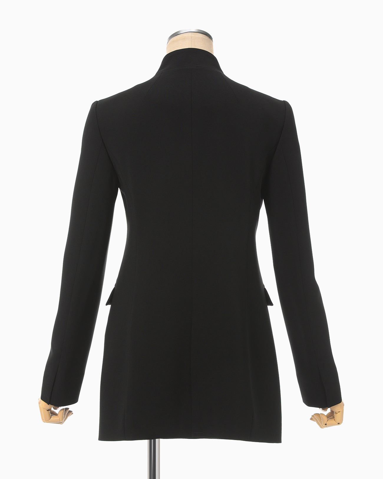 Acetate Polyester Collarless Double Breasted Suit Jacket - black