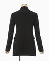 Acetate Polyester Collarless Double Breasted Suit Jacket - black