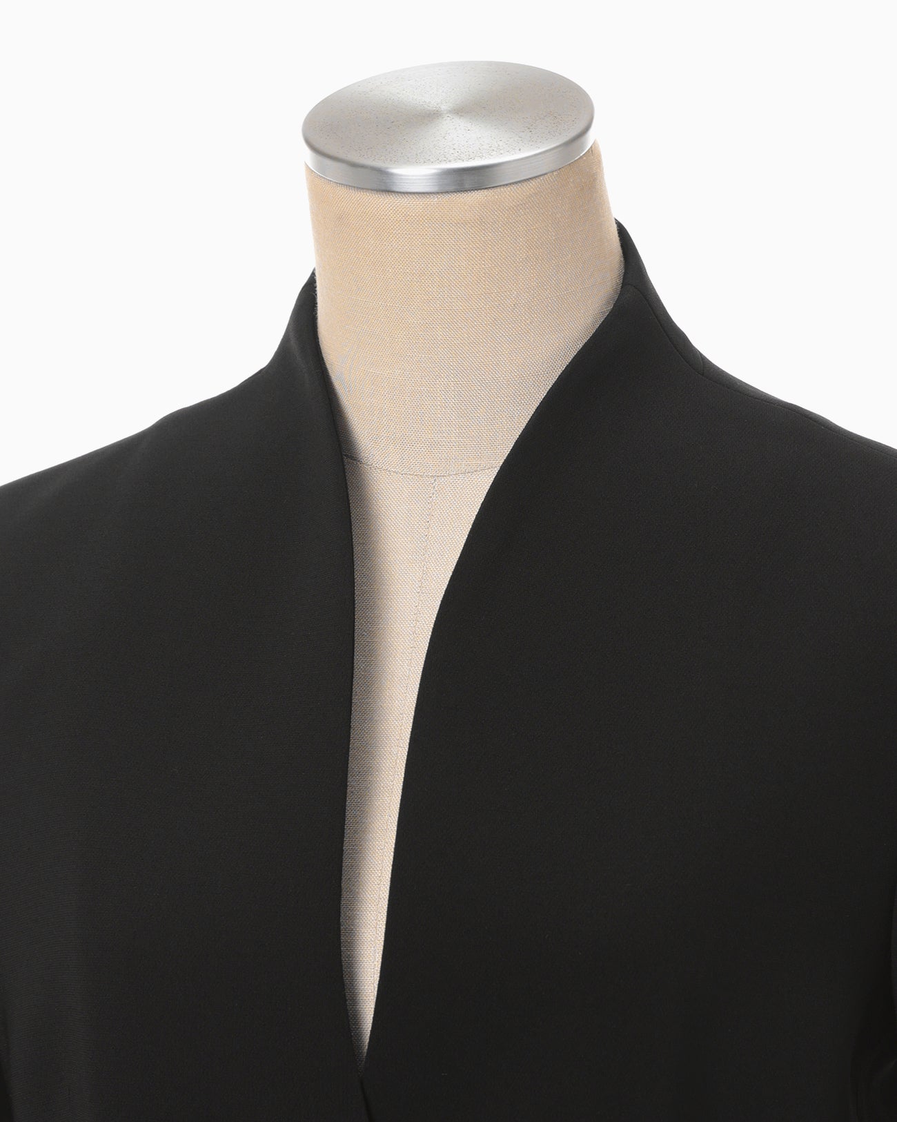 Acetate Polyester Collarless Double Breasted Suit Jacket - black
