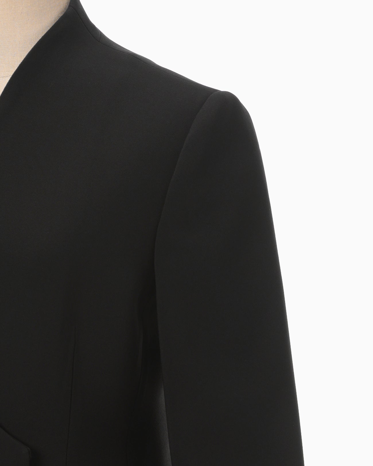 Acetate Polyester Collarless Double Breasted Suit Jacket - black