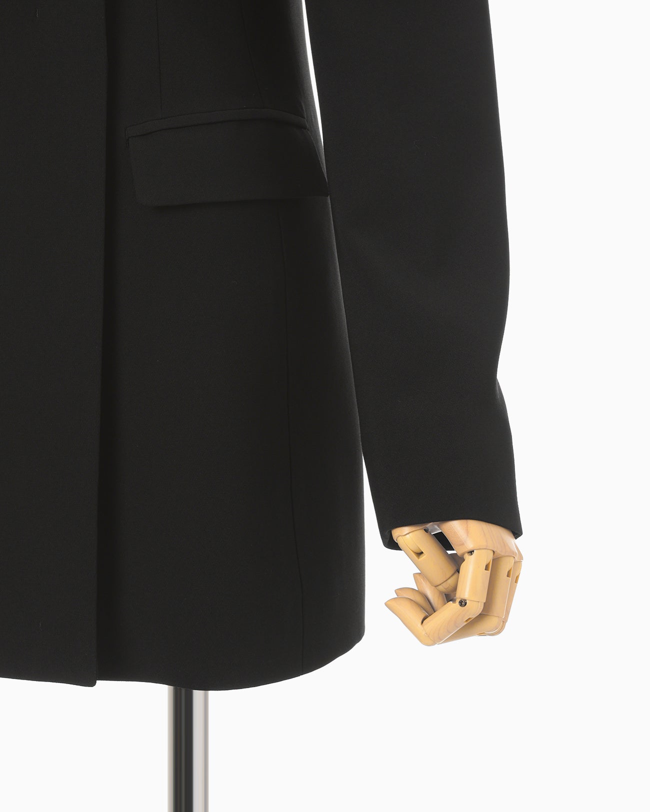 Acetate Polyester Collarless Double Breasted Suit Jacket - black