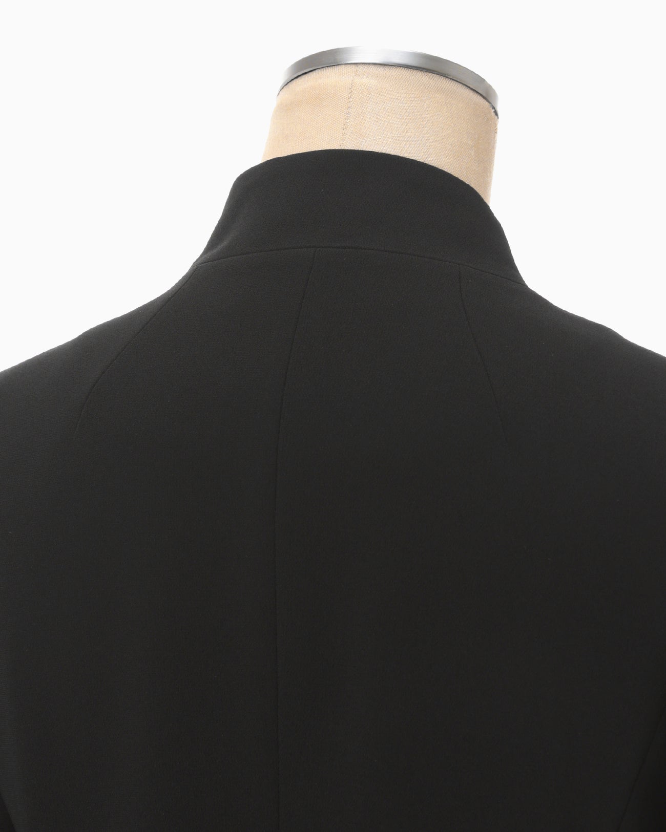 Acetate Polyester Collarless Double Breasted Suit Jacket - black