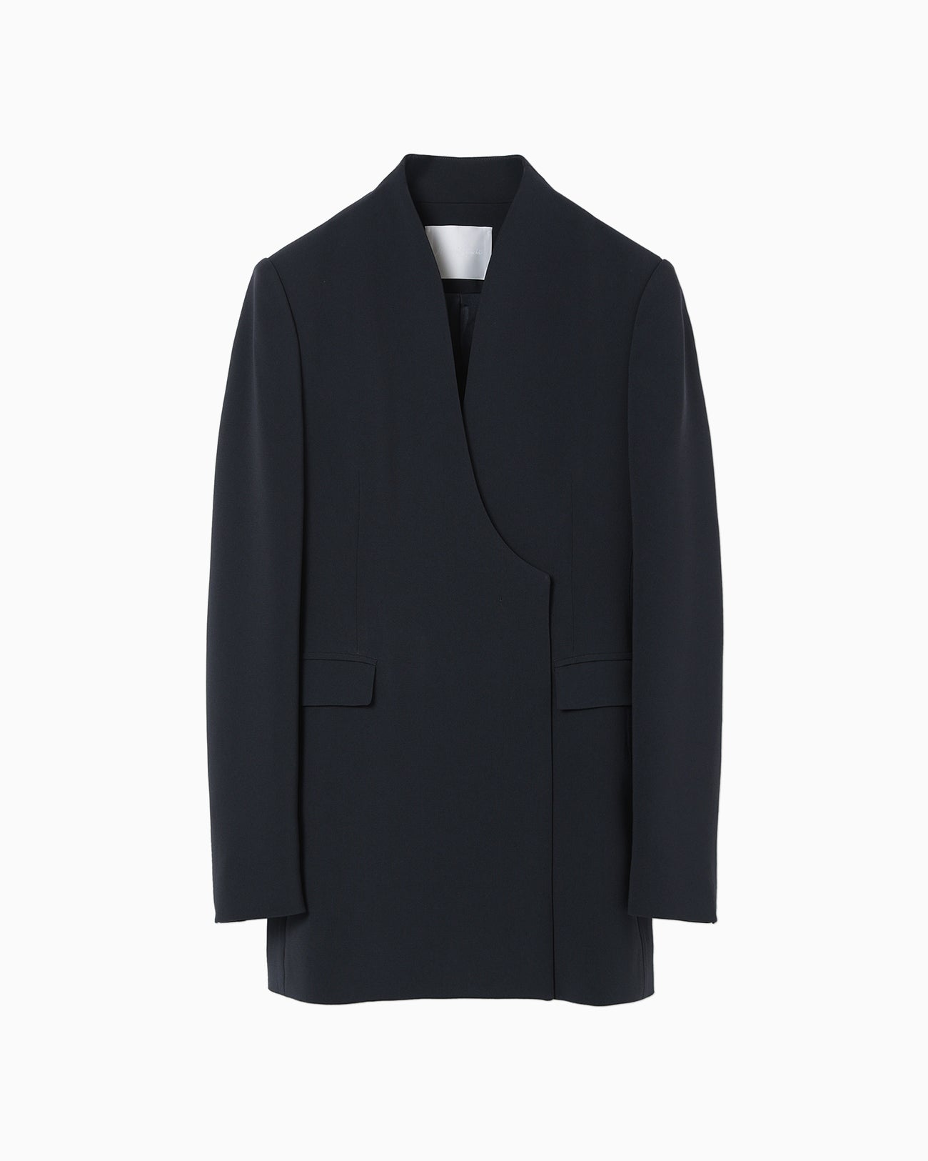 Acetate Polyester Collarless Double Breasted Suit Jacket - navy