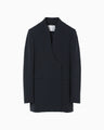 Acetate Polyester Collarless Double Breasted Suit Jacket - navy