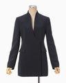 Acetate Polyester Collarless Double Breasted Suit Jacket - navy