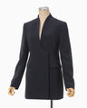 Acetate Polyester Collarless Double Breasted Suit Jacket - navy