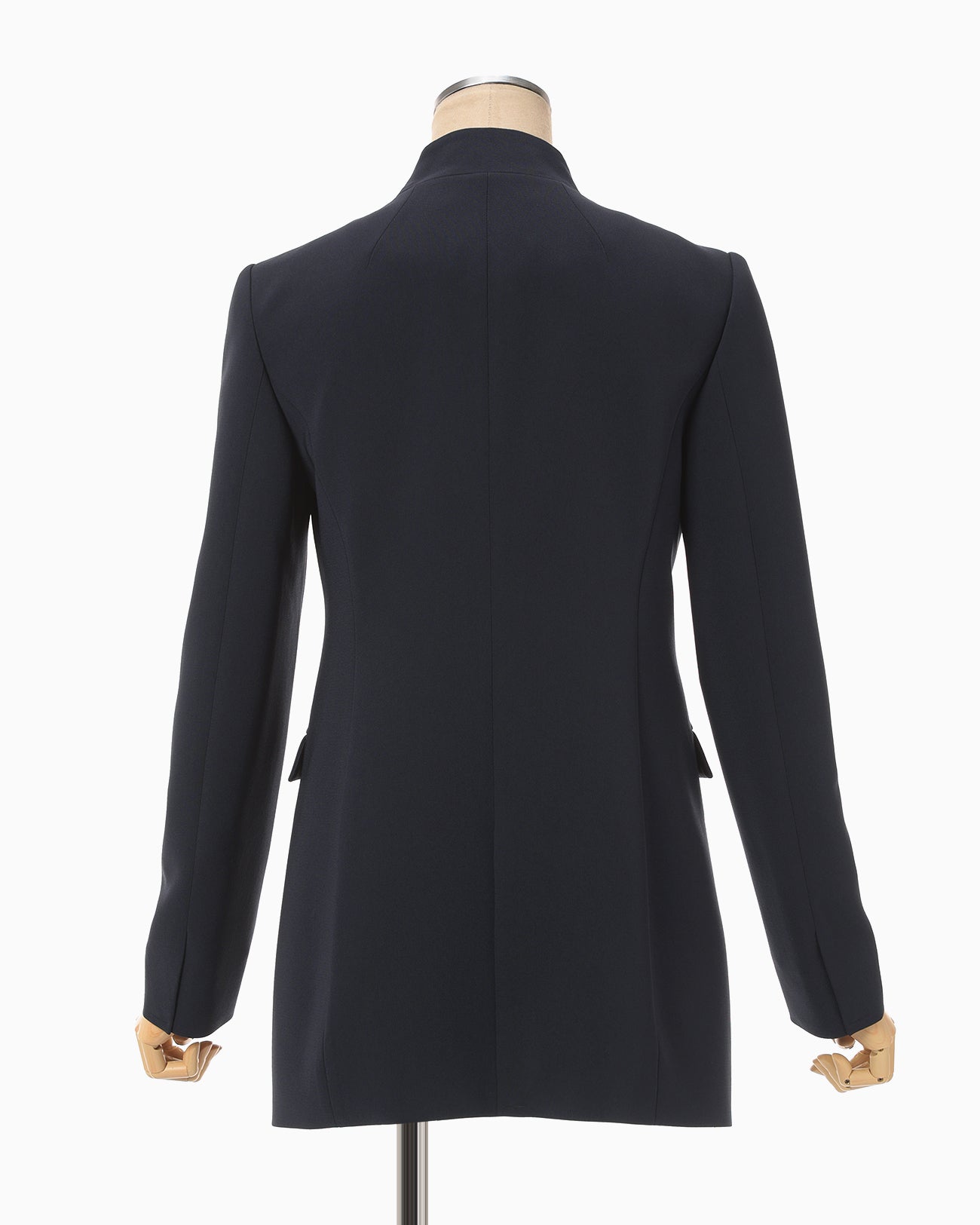 Acetate Polyester Collarless Double Breasted Suit Jacket - navy