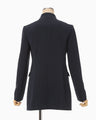 Acetate Polyester Collarless Double Breasted Suit Jacket - navy