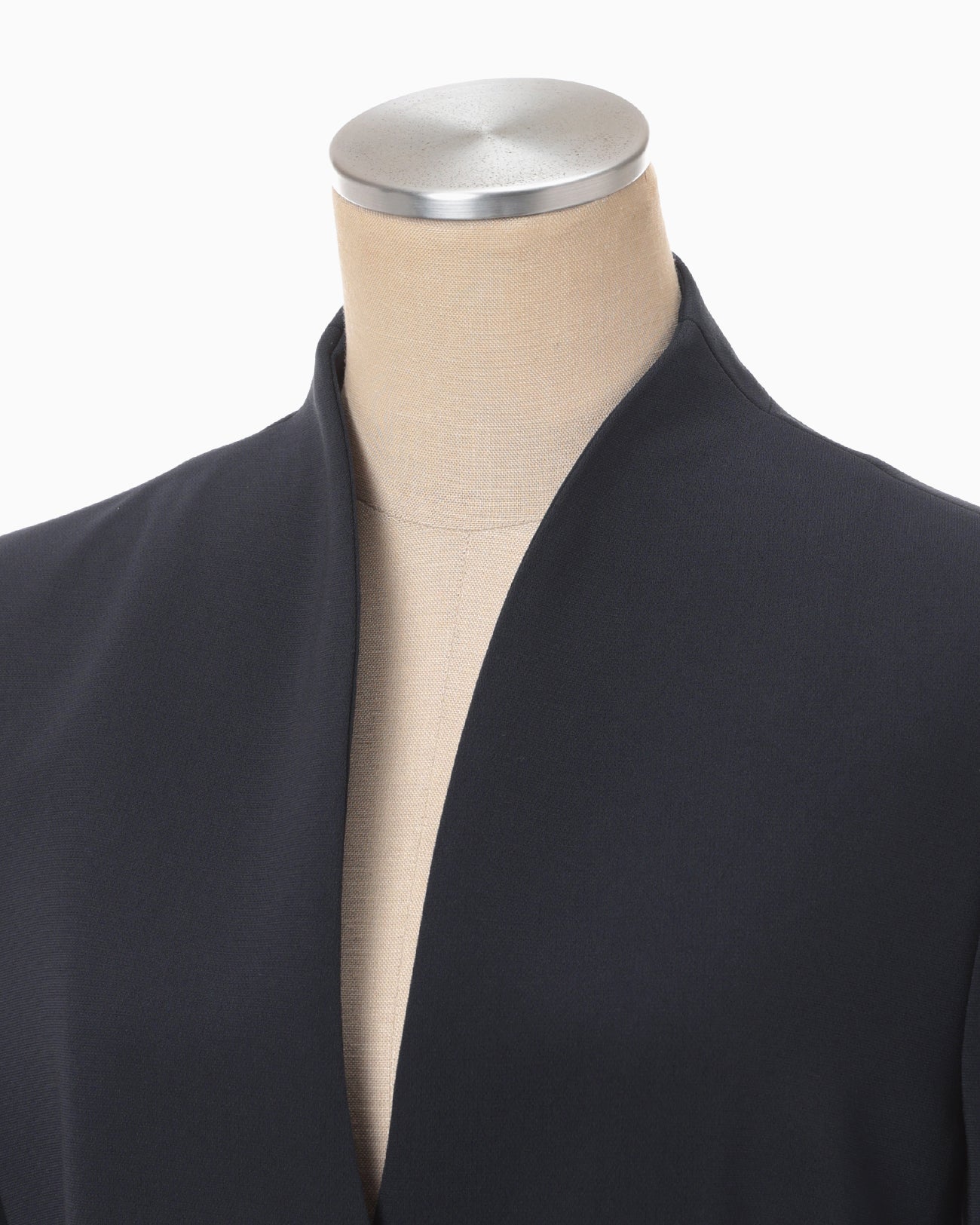 Acetate Polyester Collarless Double Breasted Suit Jacket - navy