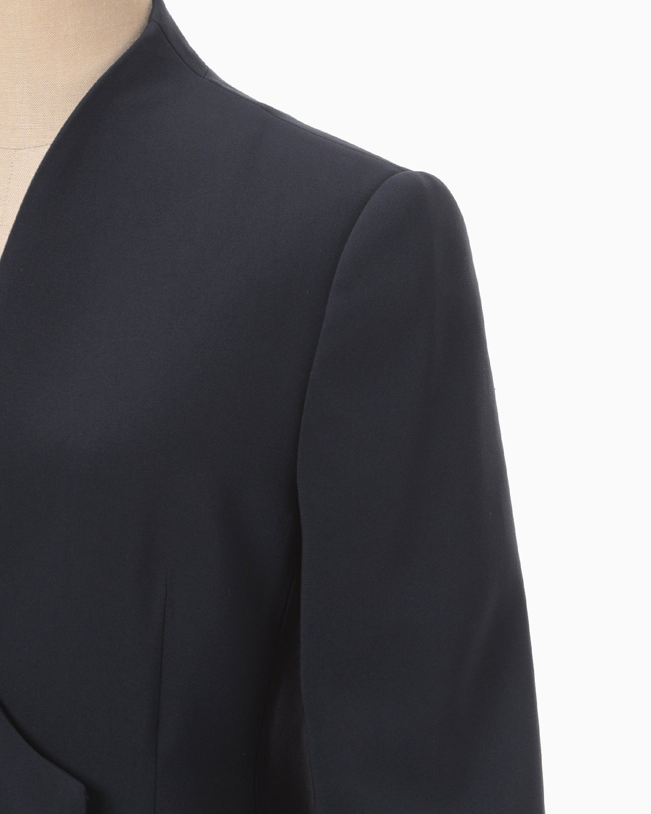Acetate Polyester Collarless Double Breasted Suit Jacket - navy