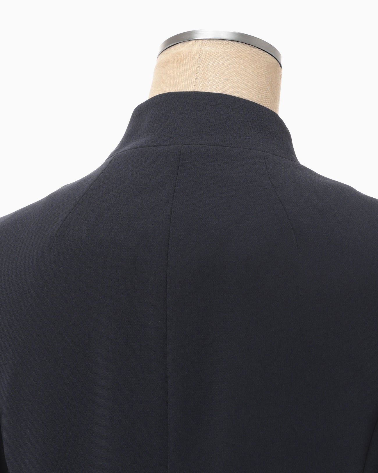 Acetate Polyester Collarless Double Breasted Suit Jacket - navy