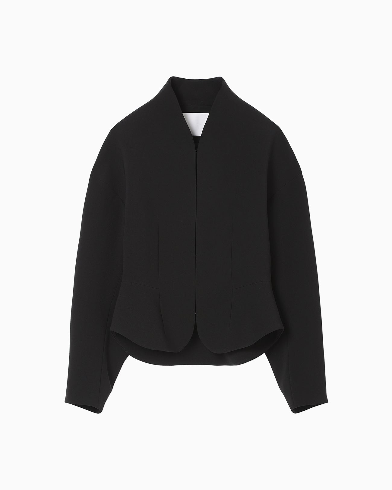 Acetate Polyester Collarless Short Jacket - black