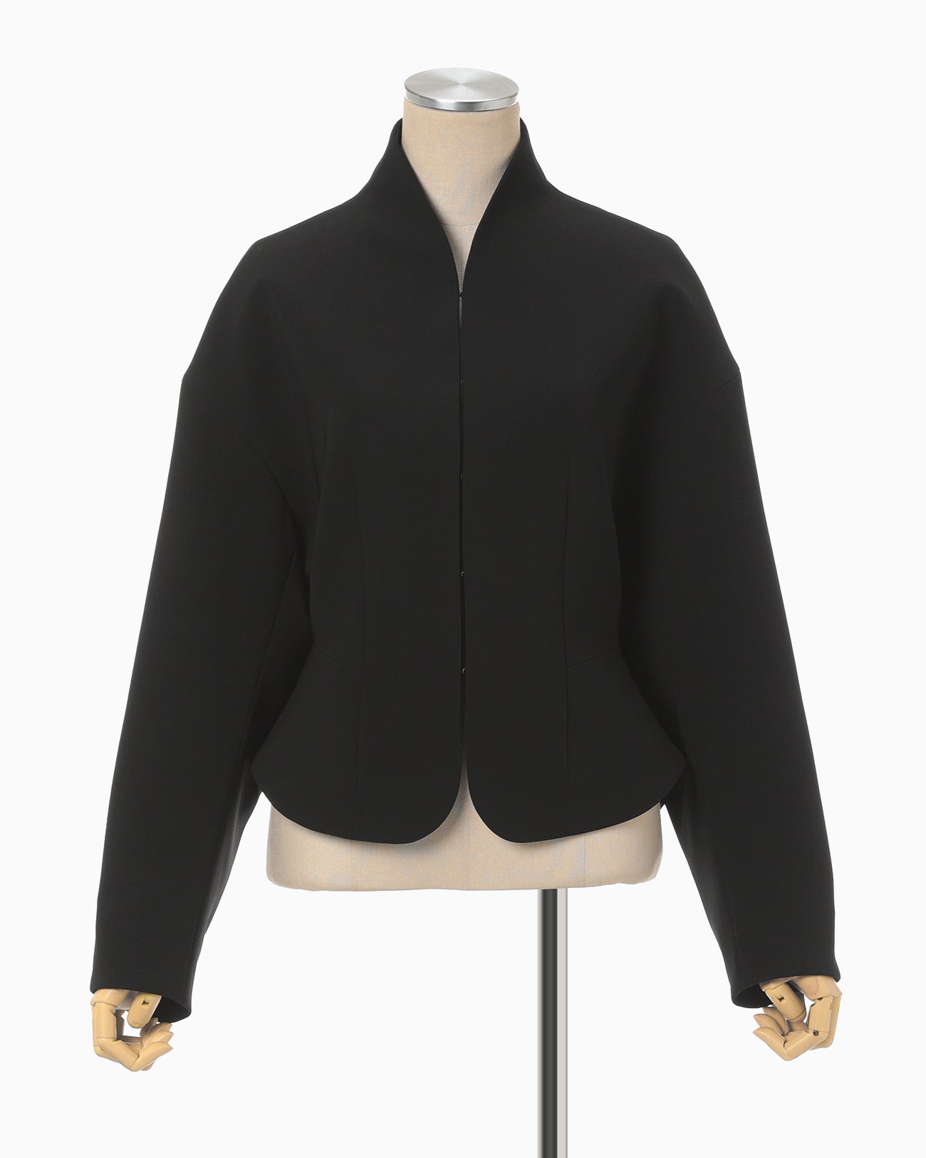 Acetate Polyester Collarless Short Jacket - black