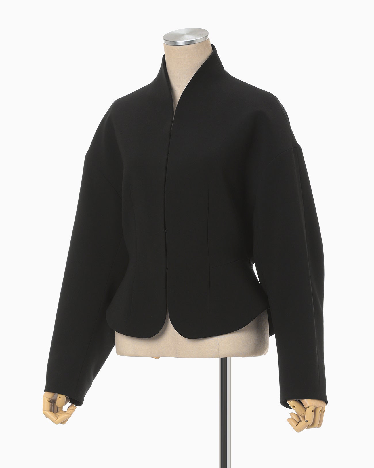 Acetate Polyester Collarless Short Jacket - black