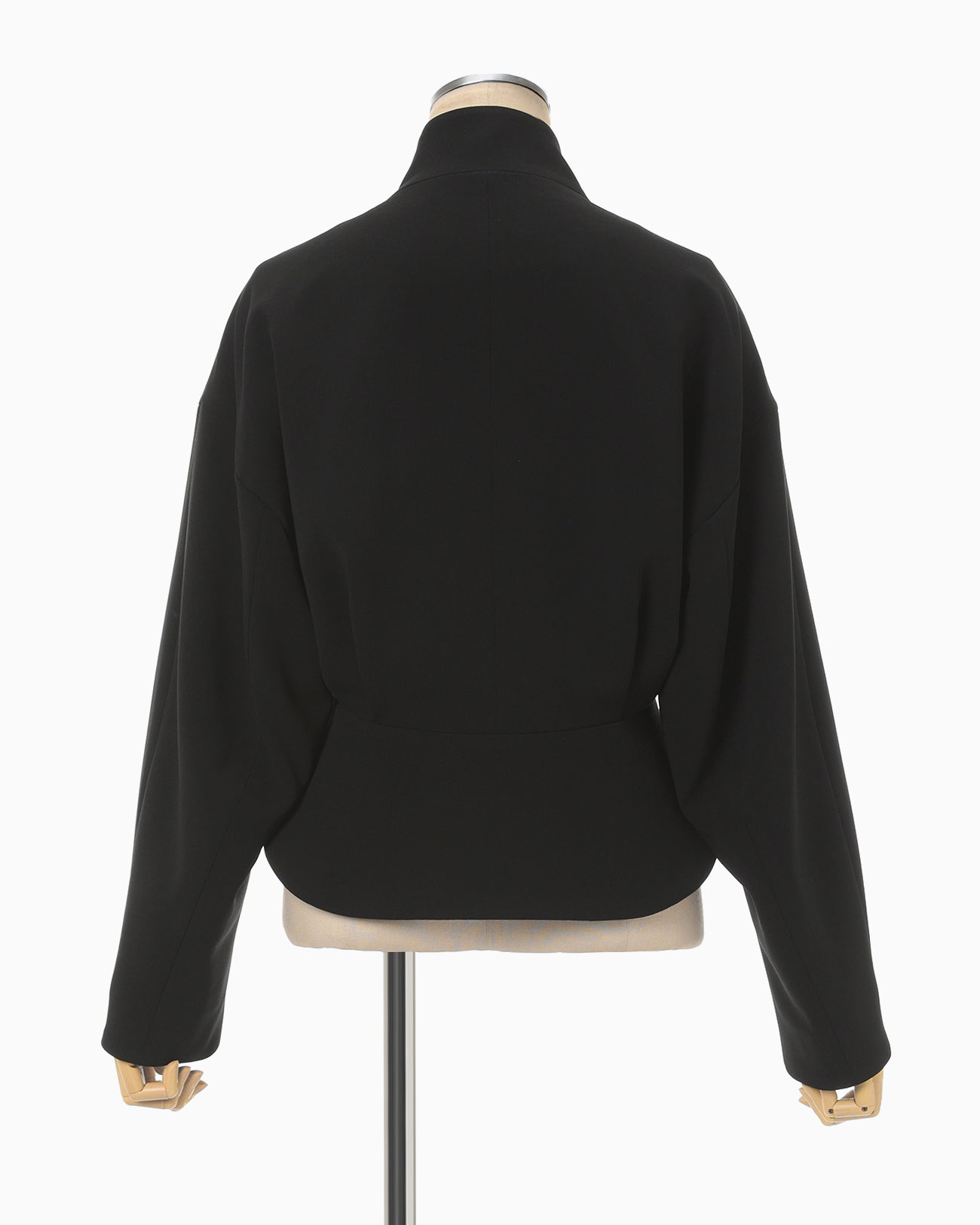 Acetate Polyester Collarless Short Jacket - black