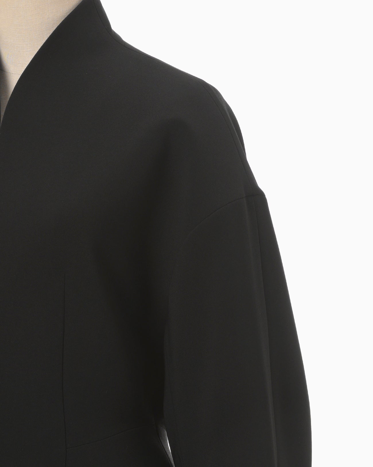 Acetate Polyester Collarless Short Jacket - black
