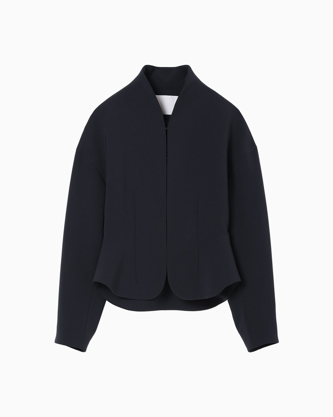Acetate Polyester Collarless Short Jacket - navy