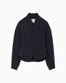 Acetate Polyester Collarless Short Jacket - navy