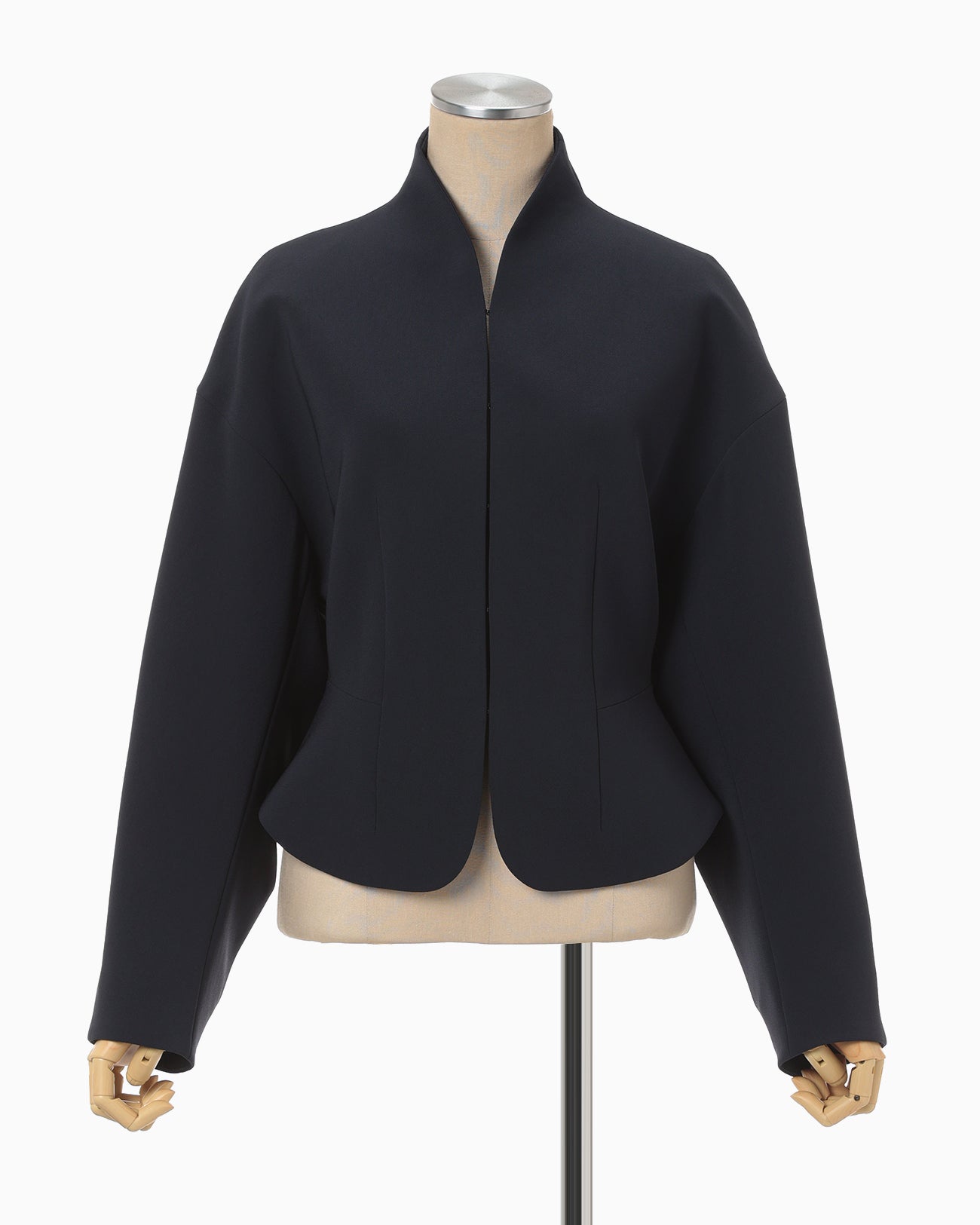 Acetate Polyester Collarless Short Jacket - navy