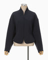 Acetate Polyester Collarless Short Jacket - navy