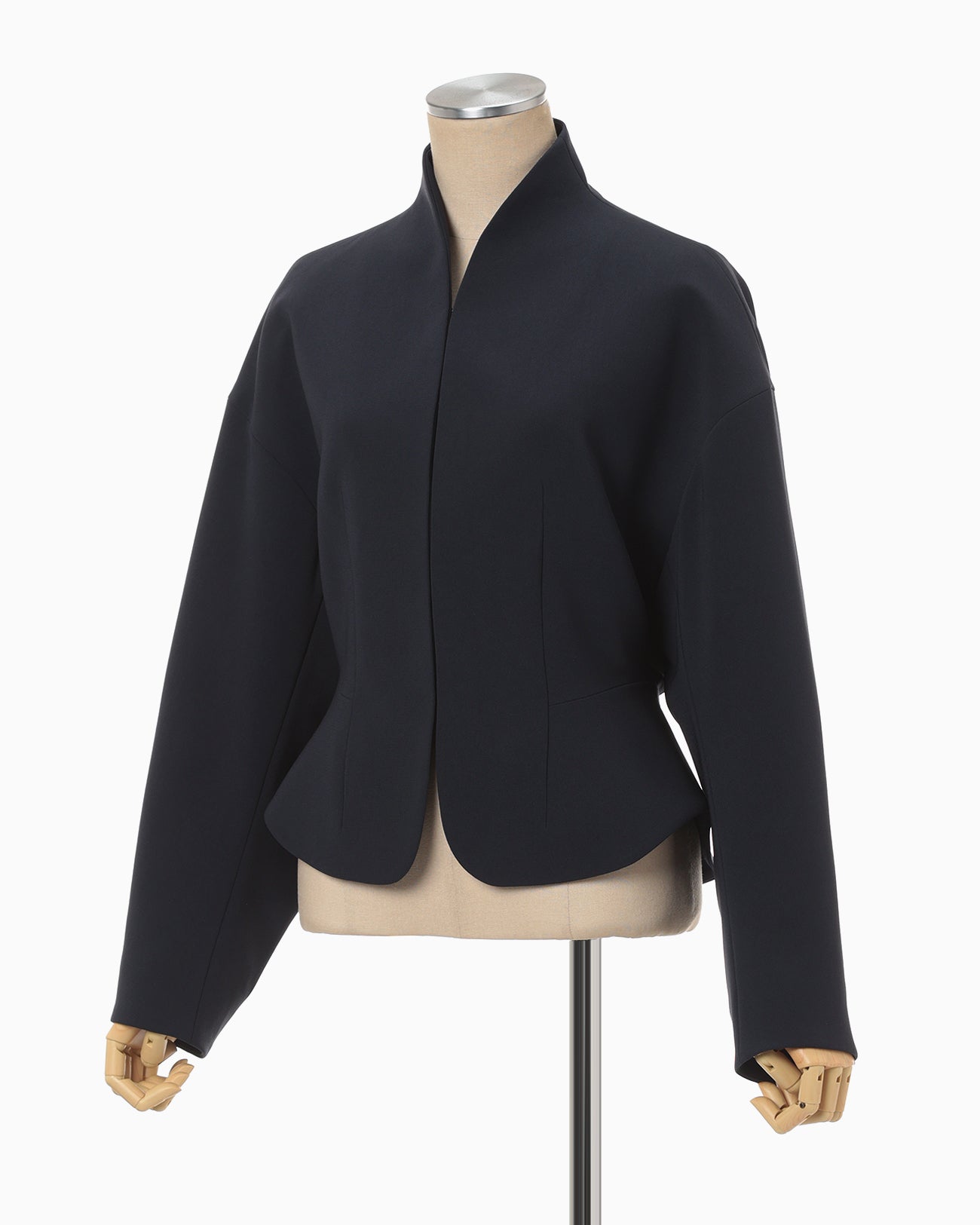 Acetate Polyester Collarless Short Jacket - navy
