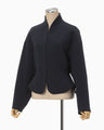Acetate Polyester Collarless Short Jacket - navy
