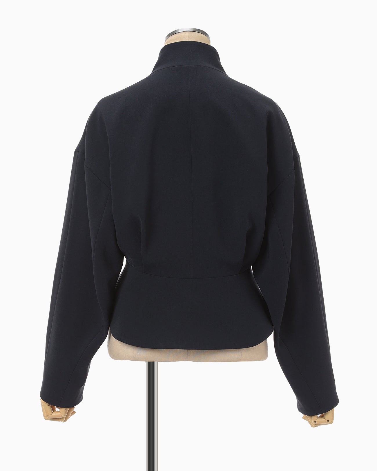 Acetate Polyester Collarless Short Jacket - navy