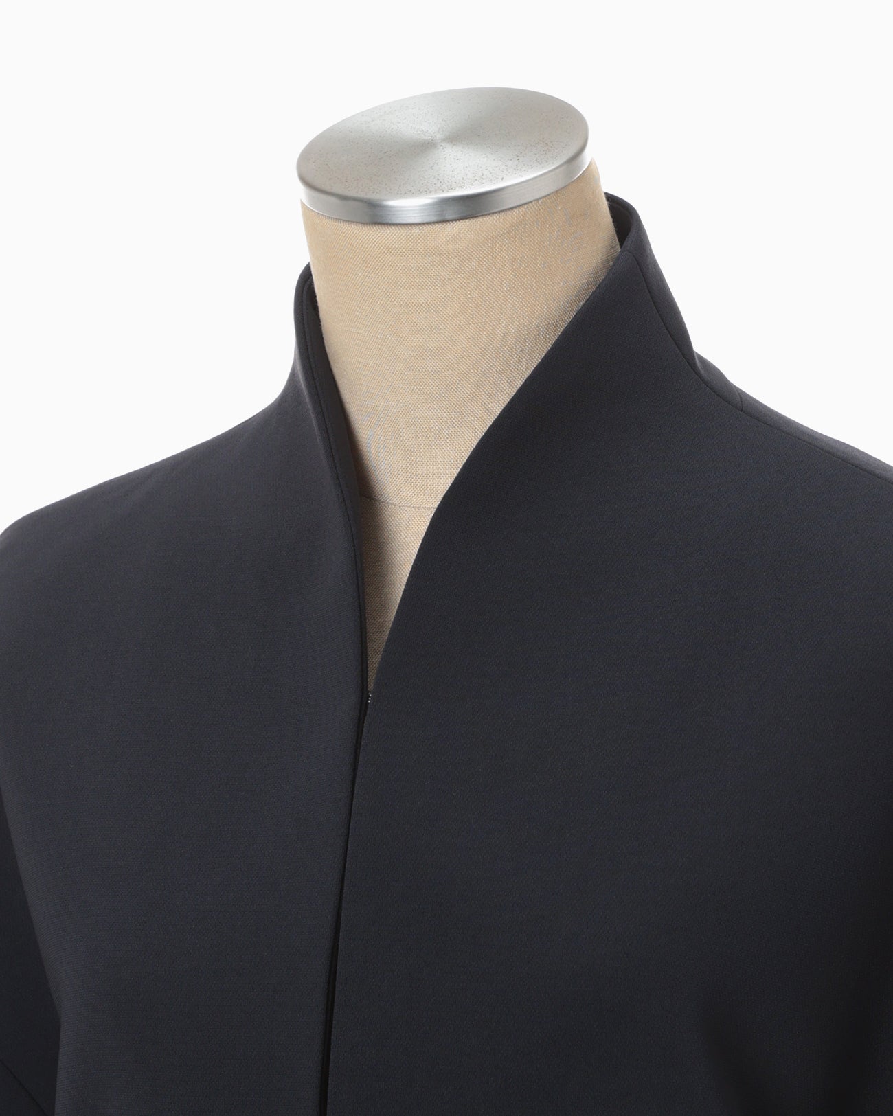 Acetate Polyester Collarless Short Jacket - navy